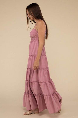 Woven Smocked Top Tiered Cami Maxi Dress - Just Believe Boutique