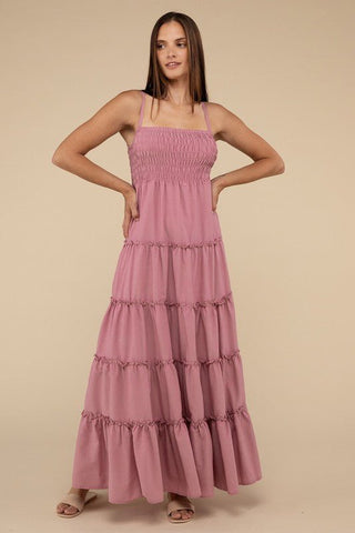 Woven Smocked Top Tiered Cami Maxi Dress - Just Believe Boutique