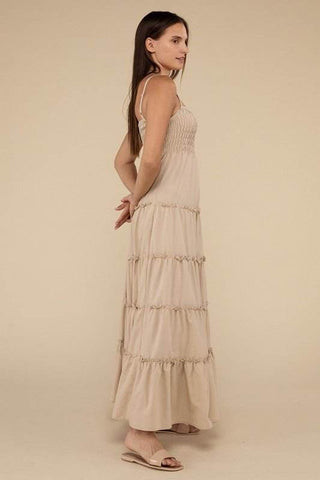 Woven Smocked Top Tiered Cami Maxi Dress - Just Believe Boutique
