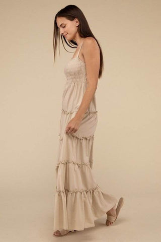 Woven Smocked Top Tiered Cami Maxi Dress - Just Believe Boutique