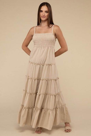 Woven Smocked Top Tiered Cami Maxi Dress - Just Believe Boutique