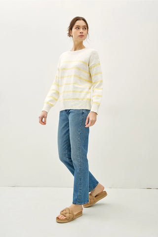 WHITE AND YELLOW STRIPE CREW NECK SWEATER