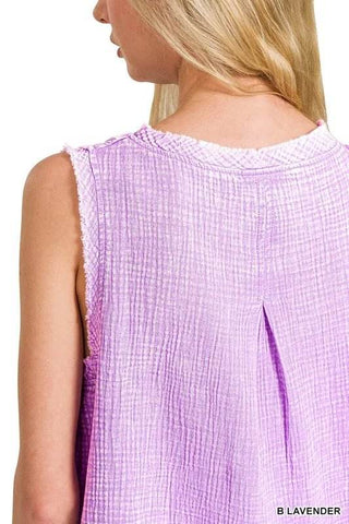 Zenana Double Gauze Raw Edge Acid Washed Tank - Just Believe Boutique