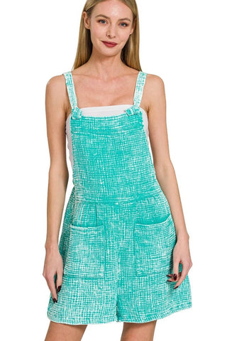 Zenana Woven Double Gauze Acid Washed Romper - Just Believe Boutique