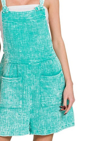 Zenana Woven Double Gauze Acid Washed Romper - Just Believe Boutique