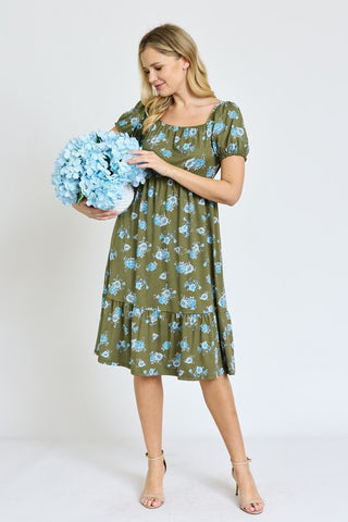 Floral Square Neck Puff Sleeve Boho Dress - JustBelieve.Boutique