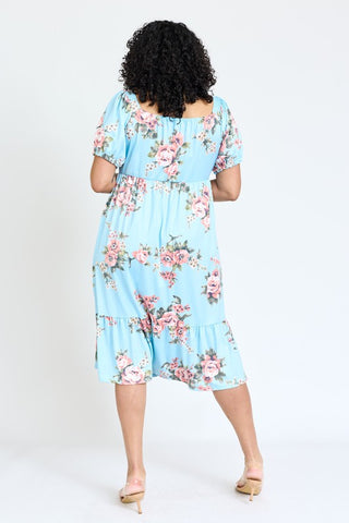 Plus Floral Square Neck Puff Sleeve Boho Dress - JustBelieve.Boutique