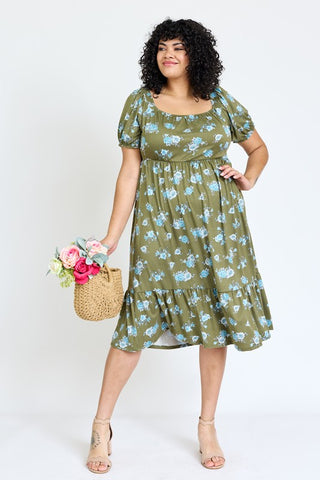 Plus Floral Square Neck Puff Sleeve Boho Dress - JustBelieve.Boutique