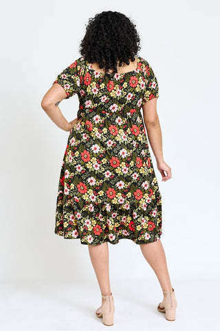 Plus Floral Square Neck Puff Sleeve Boho Dress - JustBelieve.Boutique