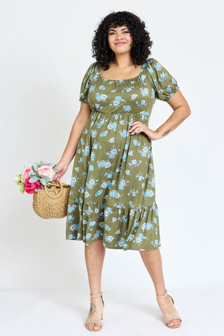 Plus Floral Square Neck Puff Sleeve Boho Dress - JustBelieve.Boutique