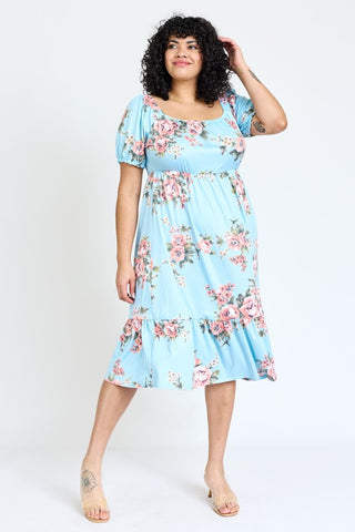 Plus Floral Square Neck Puff Sleeve Boho Dress - JustBelieve.Boutique