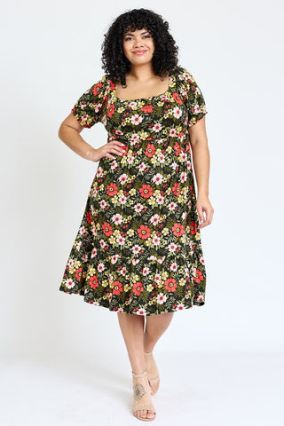 Plus Floral Square Neck Puff Sleeve Boho Dress - JustBelieve.Boutique