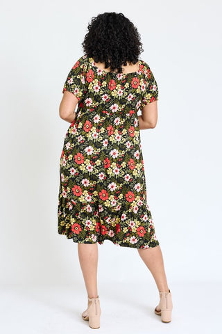 Plus Floral Square Neck Puff Sleeve Boho Dress - JustBelieve.Boutique