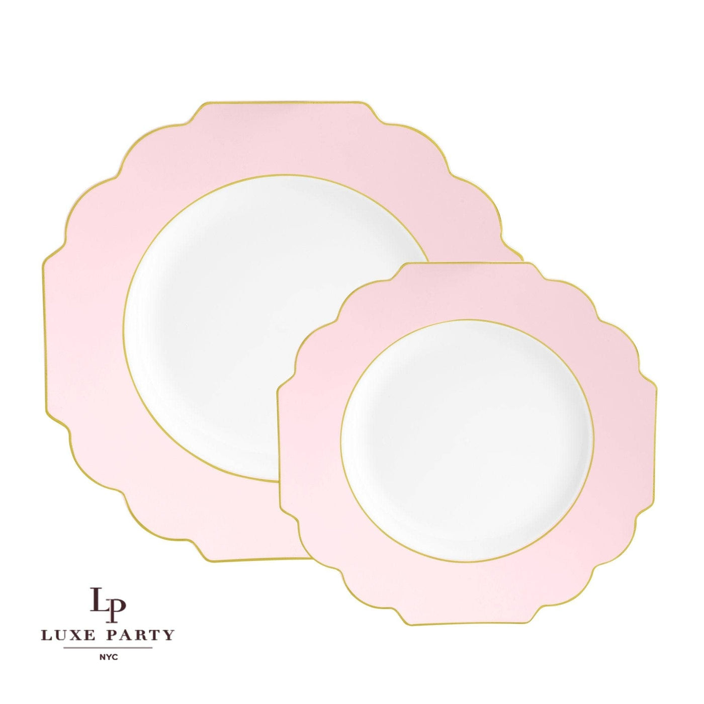 Scalloped Blush • Gold Plastic Plates | 10 Pack: 8" Appetizer Plates / 10 Plastic Plates