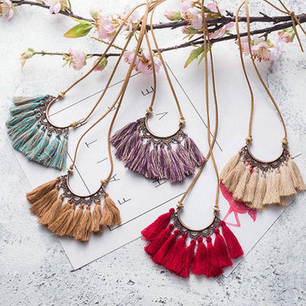 Boho Fall Leather Tassel Necklaces - Just Believe Boutique