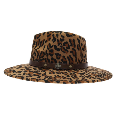 Leopard Vegan Fabric C.C Panama Hat- Dark Leopard - Just Believe Boutique