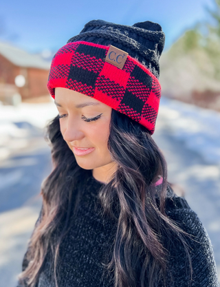 Buffalo Check Knit CC Beanie Hat - JustBelieve.Boutique