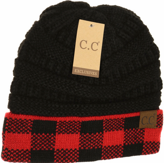 Buffalo Check Knit CC Beanie Hat - JustBelieve.Boutique