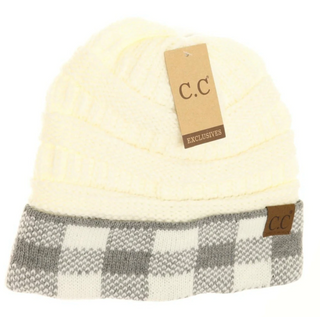 Buffalo Check Knit CC Beanie Hat - JustBelieve.Boutique