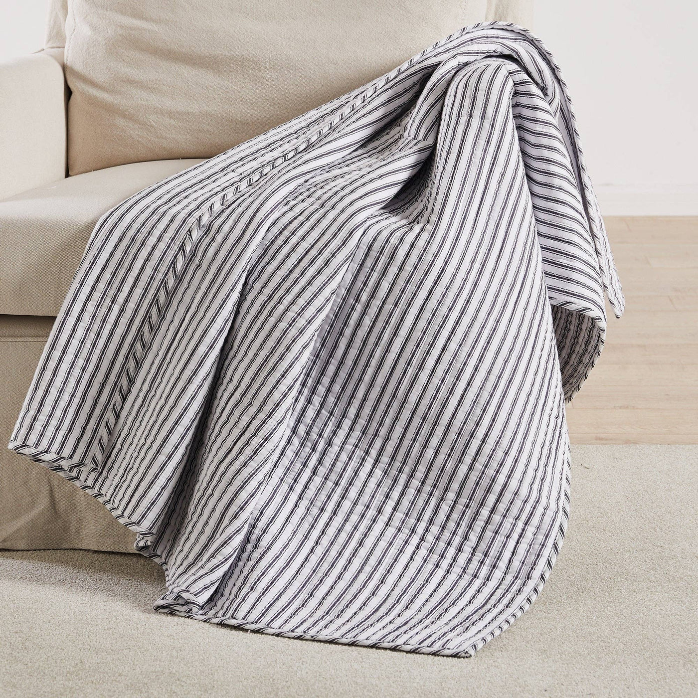 Tobago Stripe Charcoal Quilted Throw