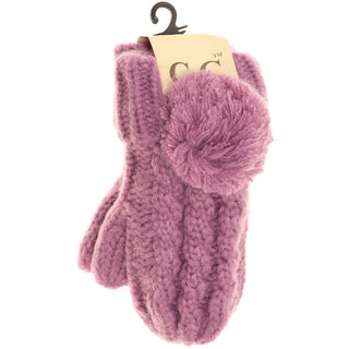 Kids CC Solid Pom Fuzzy Lined Mittens