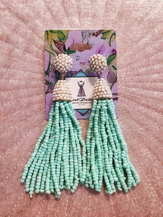 Beaded Mint Earrings - Long - Just Believe Boutique