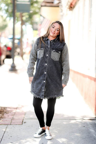 Black Denim Cheetah Jacket - Just Believe Boutique