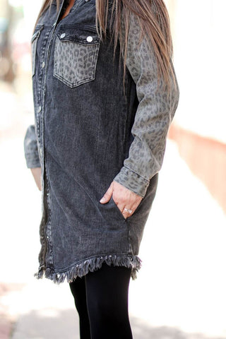 Black Denim Cheetah Jacket - Just Believe Boutique