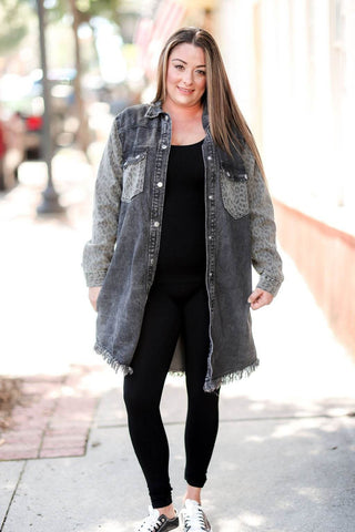 Black Denim Cheetah Jacket - Just Believe Boutique