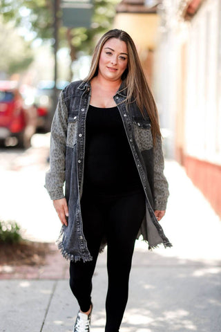 Black Denim Cheetah Jacket - Just Believe Boutique