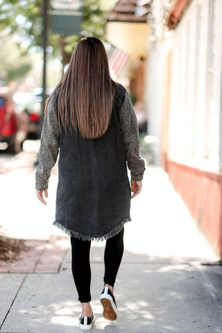 Black Denim Cheetah Jacket - Just Believe Boutique