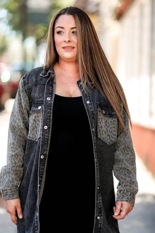 Black Denim Cheetah Jacket - Just Believe Boutique