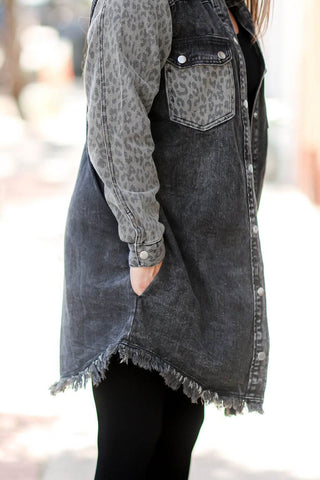Black Denim Cheetah Jacket - Just Believe Boutique