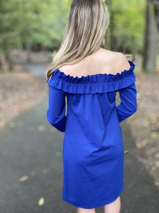 Blue Off The Shoulder Dress - Just Believe Boutique