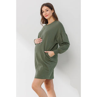 Crew Neck Sweater Dress with Pockets