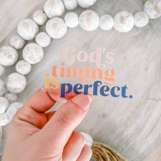 God's Timing Clear Vinyl, Sticker, 3x3 in. - Just Believe Boutique