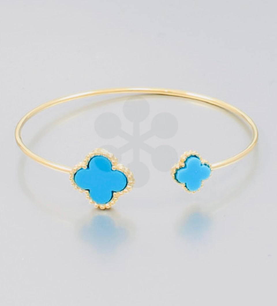 Clover Cuff - Turquoise/Gold - Just Believe Boutique