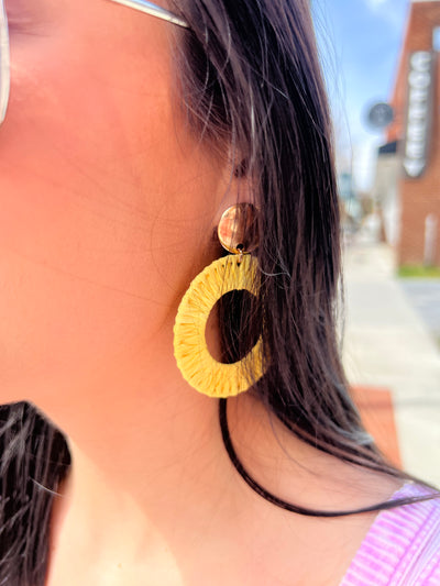 Woven Ratan Cord Earrings - Yellow - JustBelieve.Boutique