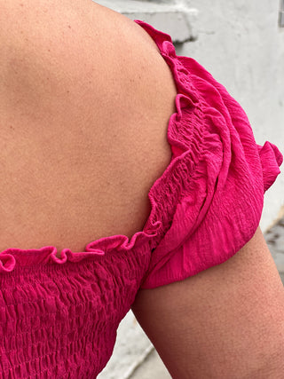 Pink Smocked Midi Dress - Just Believe Boutique