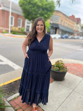 Navy Lace Tiered Maxi - JustBelieve.Boutique