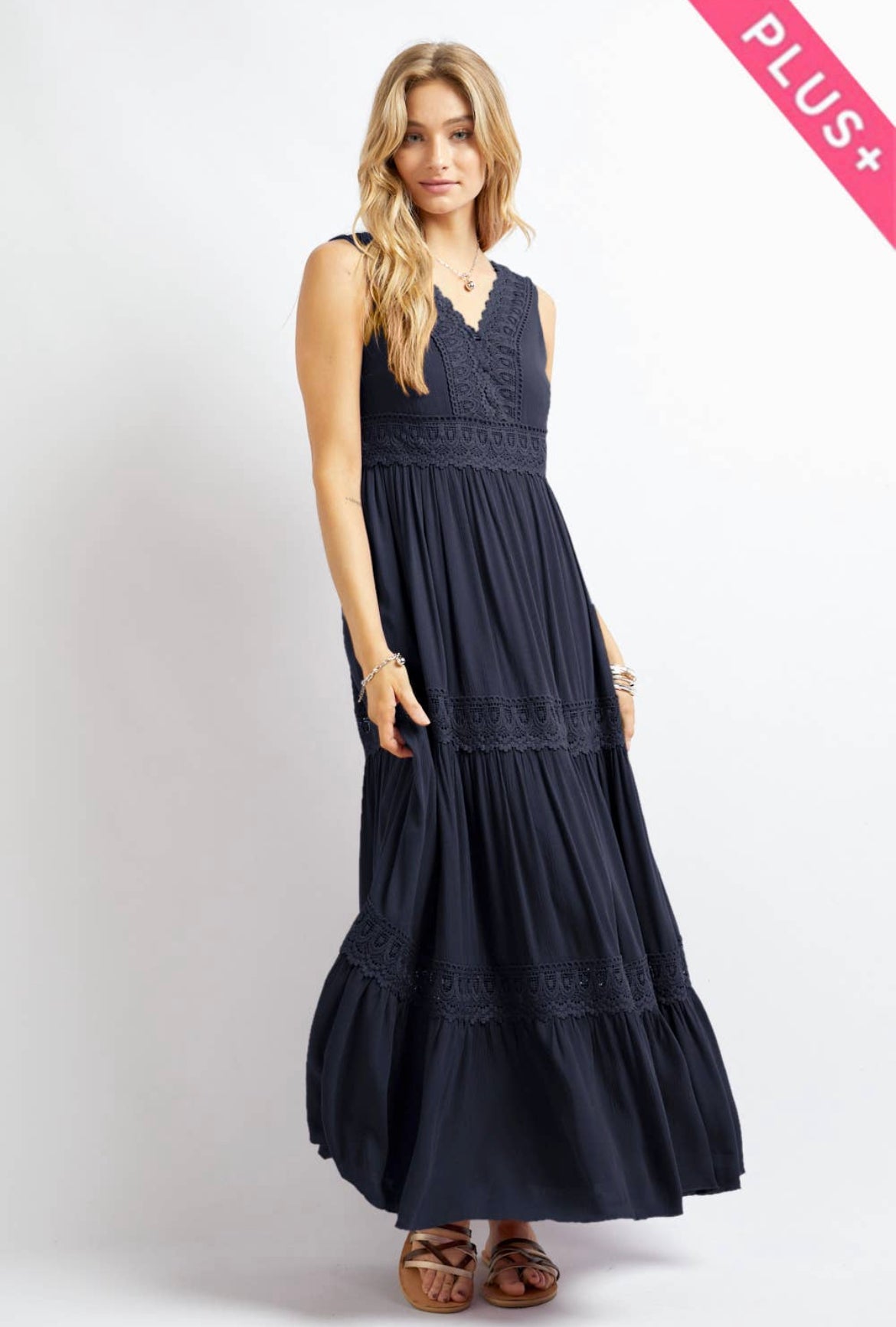 Lace Tiered Maxi Navy - JustBelieve.Boutique