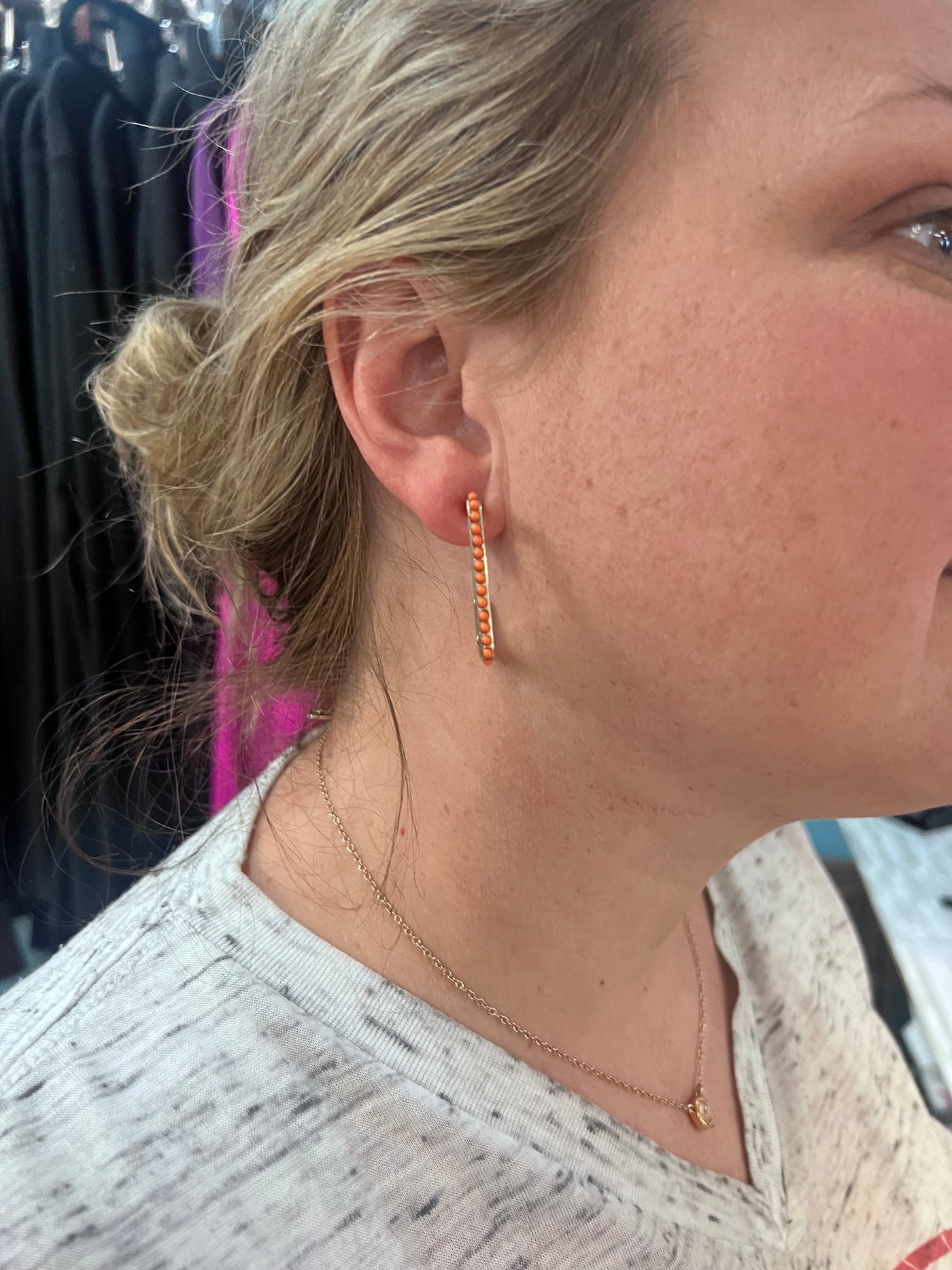 Beaded Rectangle Hoop Post Earrings - JustBelieve.Boutique