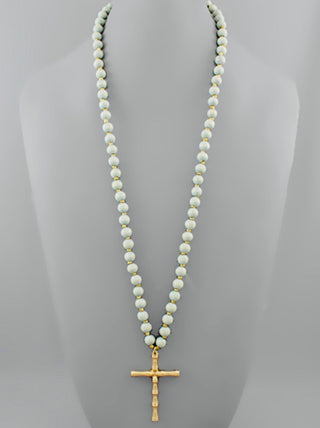 Metal Bamboo Cross Wooden Necklace - Just Believe Boutique