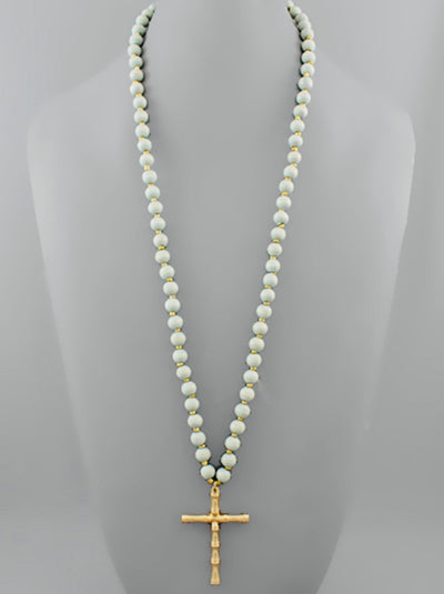 Metal Bamboo Cross Wooden Necklace - Just Believe Boutique