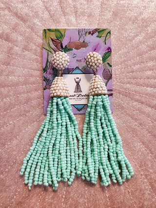 Beaded Mint Earrings - Long - JustBelieve.Boutique