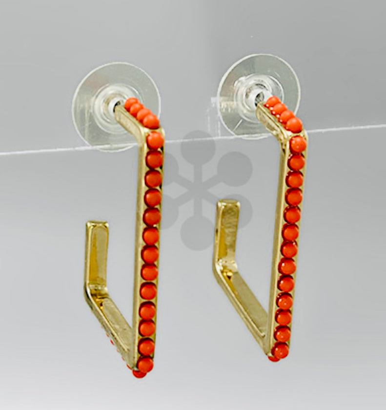 Beaded Rectangle Hoop Post Earrings - Just Believe Boutique