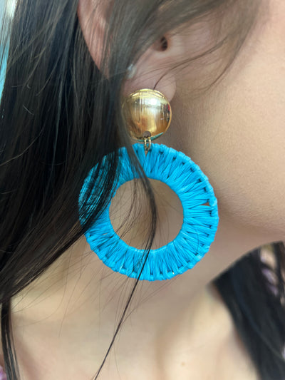 Woven Ratan Cord Earrings - Blue - JustBelieve.Boutique