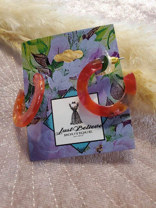 Pink Marbled Hoop Acrylic Earrings - Just Believe Boutique